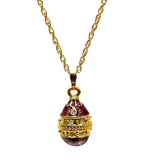 Purple & Gold Egg Pendant Necklace with Austrian Crystals by Keren Kopal - Picture 1 of 7